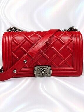 CHANEL Rouge Leather Chateau Celtic Quilted Boy Bag: 2013 Cruise Collection